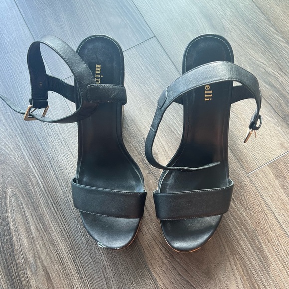 Minelli Leather and Cork Wedge Heels, Size 41 - Picture 2 of 3